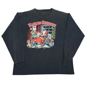 Vintage 1990 3D Emblem Harley Davidson Christmas Santa Long Sleeve Shirt XL